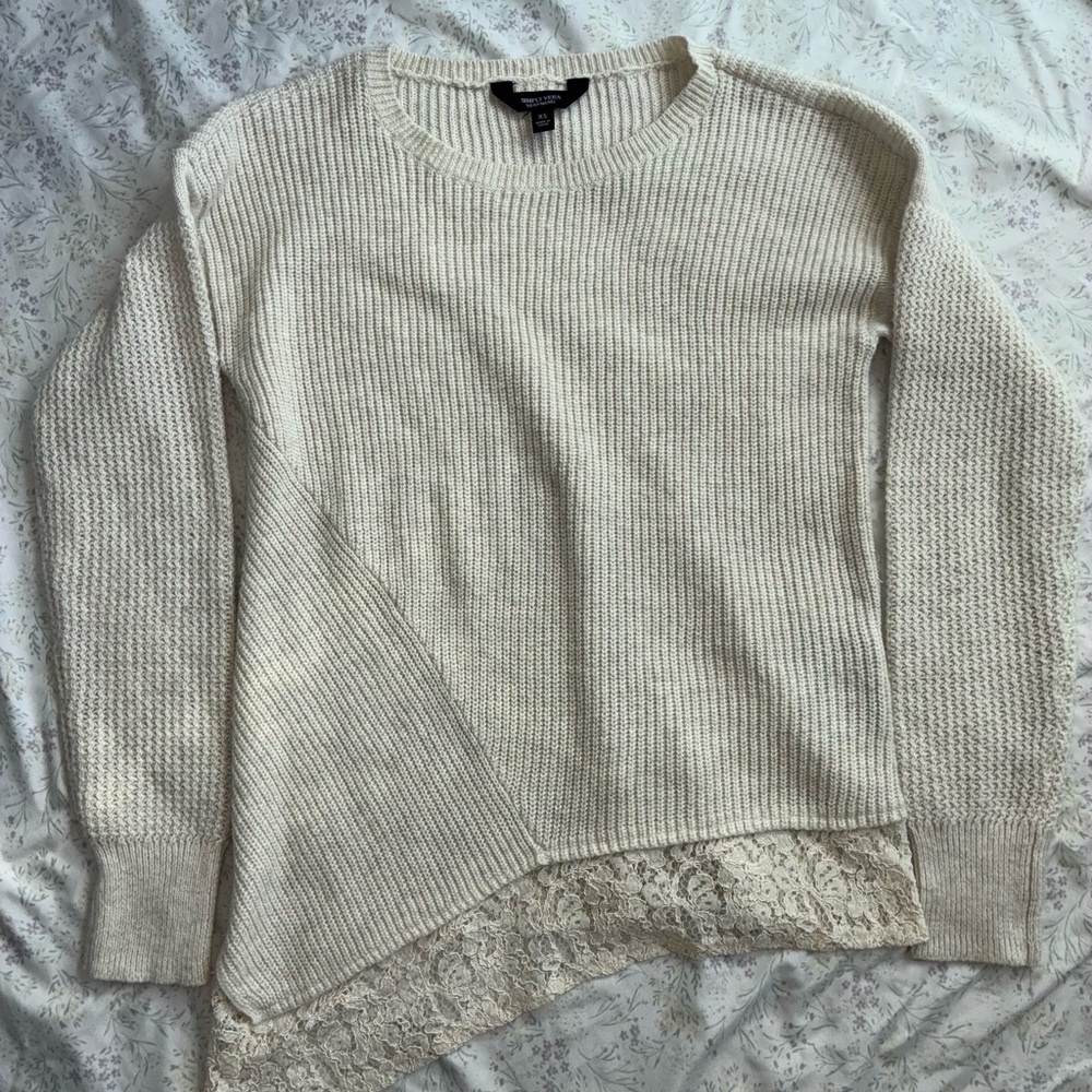 Women's Cream/white Sweater with Lace